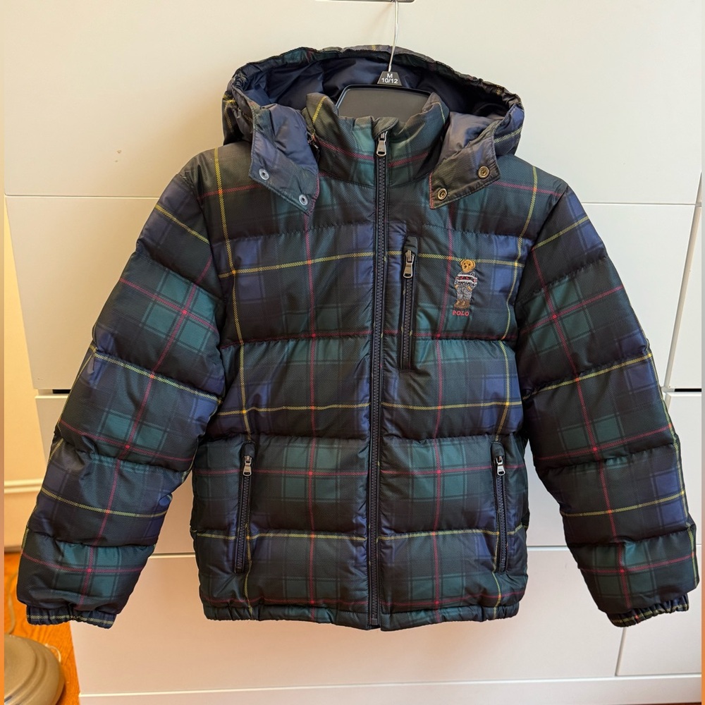 Polo Ralph Lauren Bear Plaid Down Hooded jacket for kids.size:M(10-12)